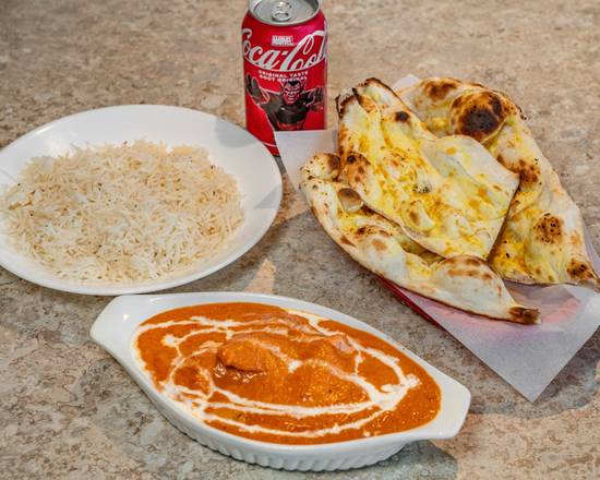 Butter Chicken with Rice and Naan