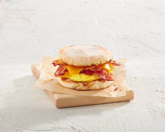 Bacon, egg & cheddar on an English Muffin