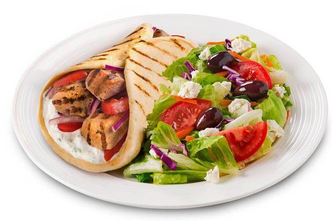 Pork Souvlaki Pita with Side Salad