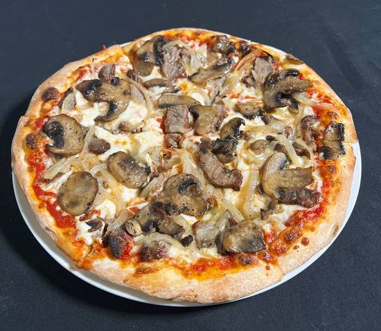 Beef Steak strip,Sauteed Onion and Mushroom Pizza