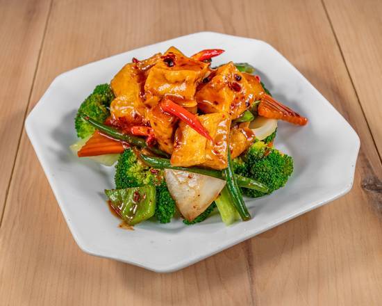 Fried Tofu With Vegetables In Oyster Sauce