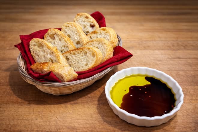 Bread Basket with Olive Oil and Balsamic Vinegar