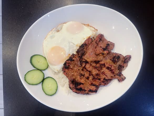 8b. Grilled Pork Chop & Fried Eggs,