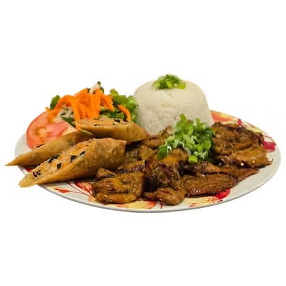 63. Marinated Grilled Lemon Grass Pork Slices and 2 Fried Rolls / Cơm Thịt Nuớng Xả, Chả Giò 香茅燒豬肉春卷飯