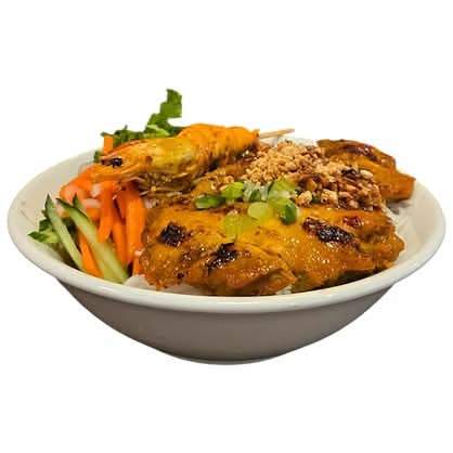 71. Veggie Marinated Prawns and Grilled Chicken / Bún Tôm, Gà Nuớng 香茅燒雞肉蝦米粉