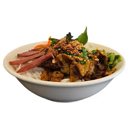 76. Veggie Marinated Grilled Pork Slices and Minced Pork / Bún Thịt, Nem Nuớng 香茅烧稔肉春卷米粉