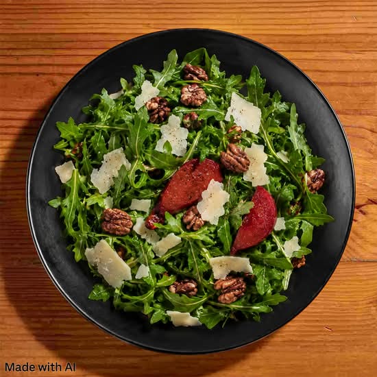 Warm Poached Pear & Arugula Salad