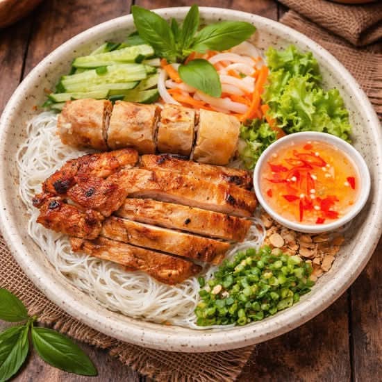 60. Bún Gà Nướng, Chả Giò