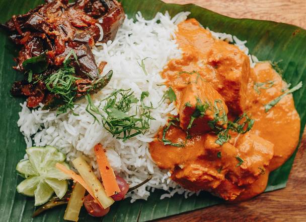 COMBO 1: 1 Meat Curry & 1 Veg Curry on Rice