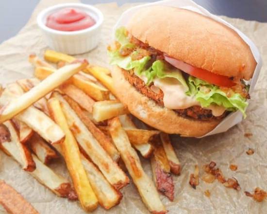 Veggie Burger Combo comes with fries & pop