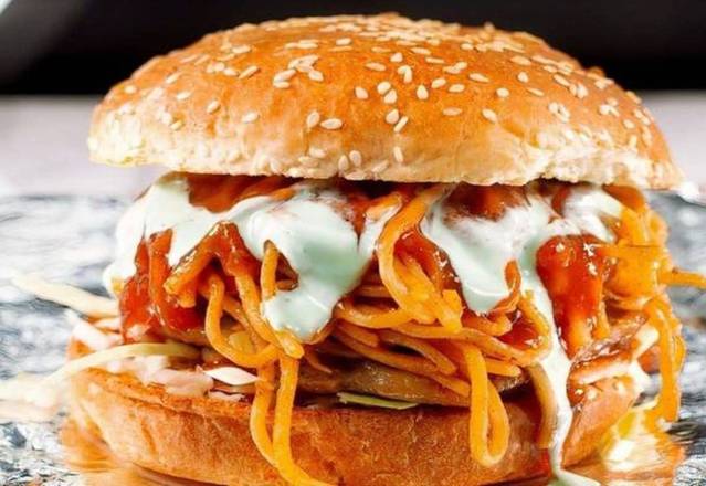 Noodle Burger Combo comes with fries & pop