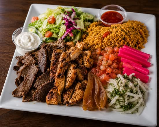 Mix Shawarma Platter (Beef &Chicken) with Rice, Potato & Salad