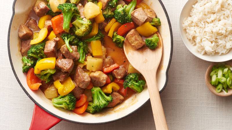 Sweet & Sour Pork with Rice and Veggies