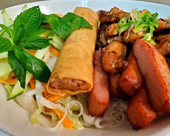 64. Grilled Chicken, Sausage and Spring Roll