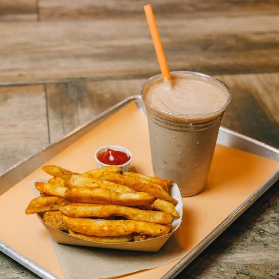 Masala French fries with chocolate milkshake