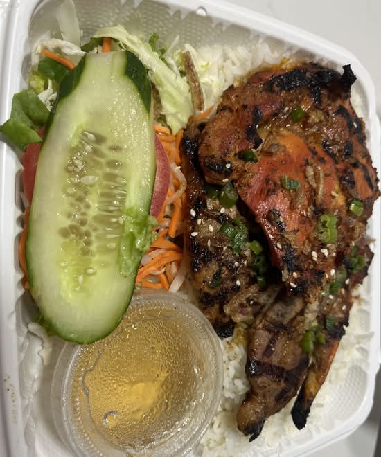 Grilled chicken and pork chops with Rice