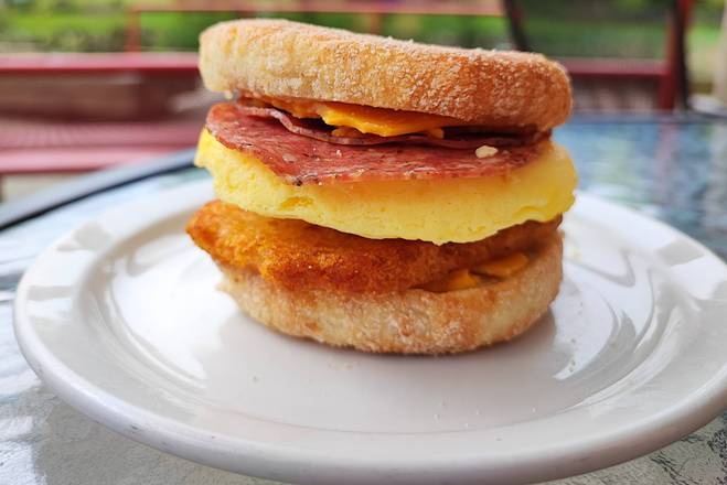 Salami, Hashbrown, Egg & Cheese Muffin