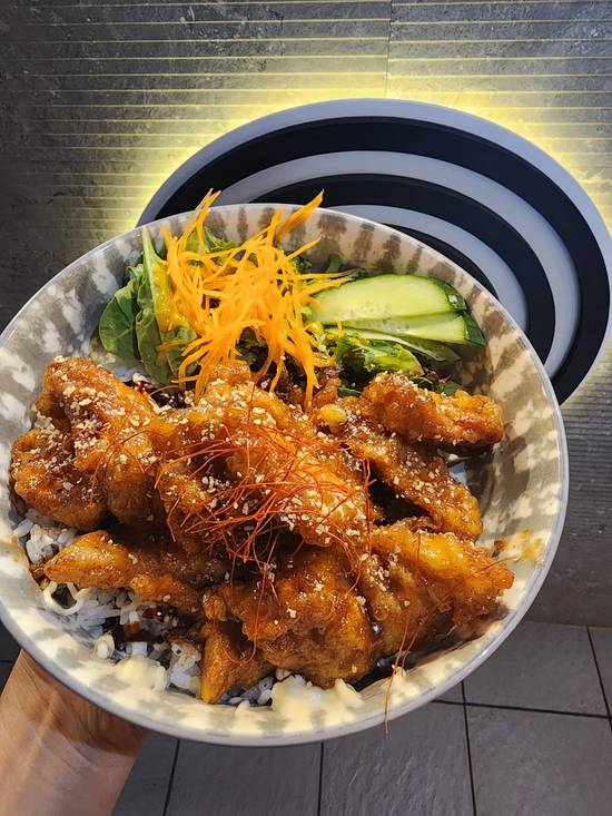 Soy garlic chicken rice bowl