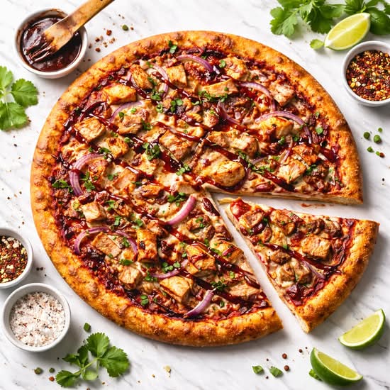 BBQ Chicken Pizza  | BBQ Base Sauce | Toppings:  Chicken, Onion