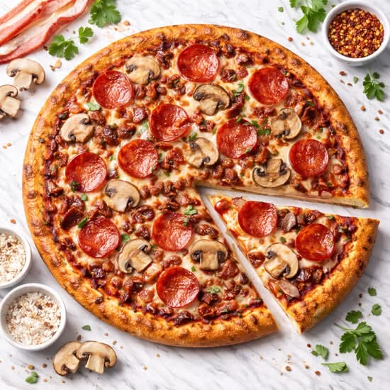 Canadian Pizza  | Toppings: Pepperoni, Bacon, Mushroom