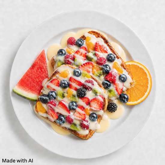 Pains dorés avec fruits frais (French Golden Toast with Fresh Fruits)