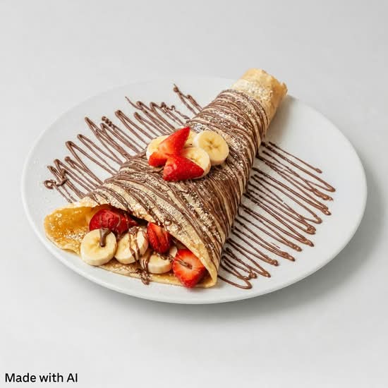 Crêpes avec fraises, bananes, et nutella (Crepes with Strawberry, Banana, and Nutella)