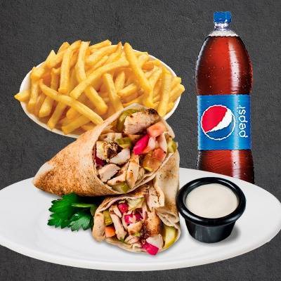 Combo 2 (large chicken shawarma+fries+pop)