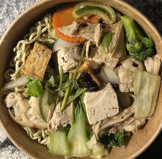 33. Crispy Vegan Egg Noodles & Mixed Vegetables with Ginger Sauce