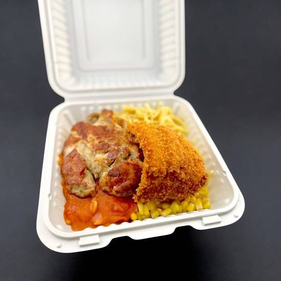 22. Breaded Fish Fillet & Pan-Fried Chicken Steak (Rice / Spaghetti) / 吉列魚柳併香煎雞扒飯或意粉