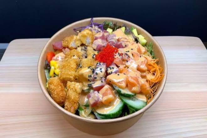 Poke Thon-Saumon-Crevette tempura