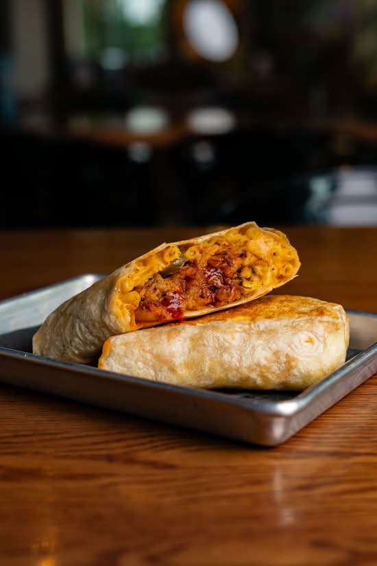 Pulled Pork Mac N Cheese Burrito