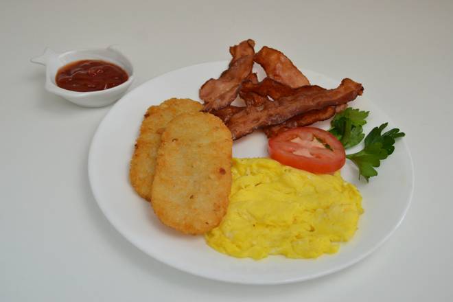 Bacon, Egg, and Hashbrown or Garlic Rice