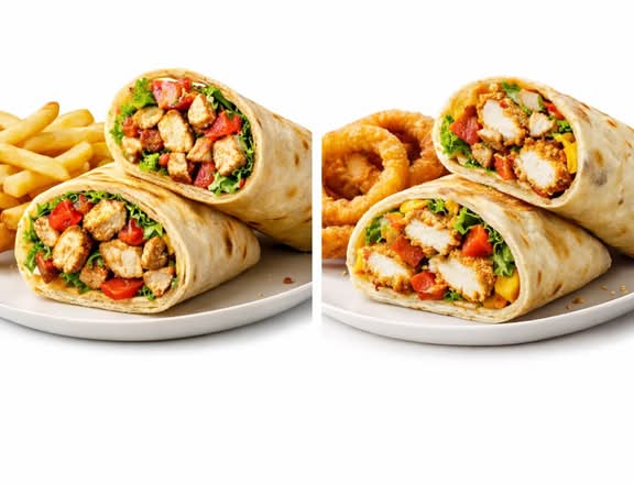 Chicken Wrap (Grilled or Fried) with Fries/Onion Rings