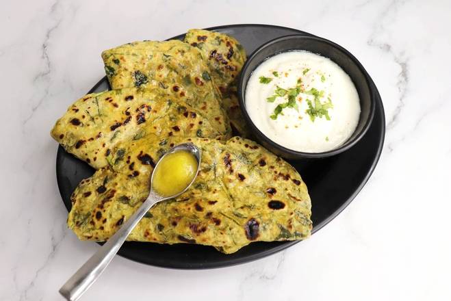 Ajwain Methi Parantha with Curd