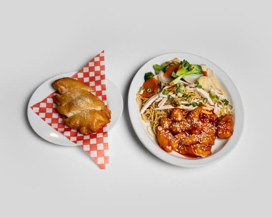 Combos No 10 Chicken Chow Mein, Vegetable Chop Suey, Almond Chicken, Sesame Chicken