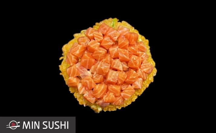 Salmon sushi pizza