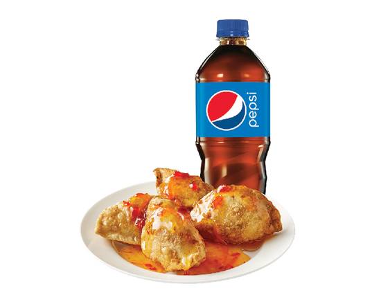 Fried Dumplings & Bottled Drink Trio