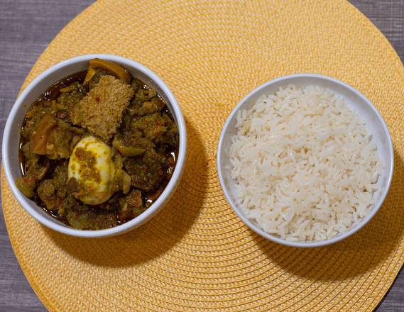 Steamed Rice and Ofada Sauce (Ayamase)