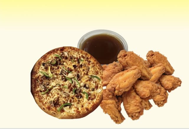 12" 3 Toppings Pizza, 10 Wings & Dipping Sauce