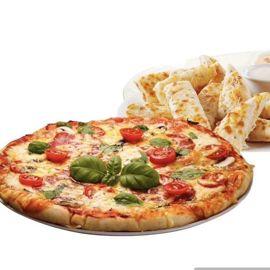 14'' 2 toppings pizza + 12'' Garlic Finger
