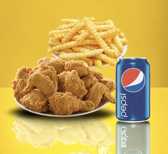 12 Pcs Chicken, 3 Large sides & 4 Cans Pop