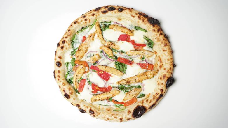 Creamy Alfredo Chicken Pizza – Spinach & Red Onion Neapolitan