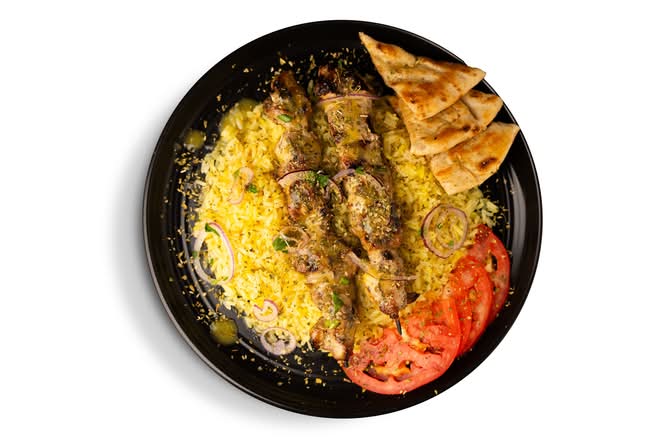 2 Pork Skewers W/rice, Tzatziki & Pita Bread