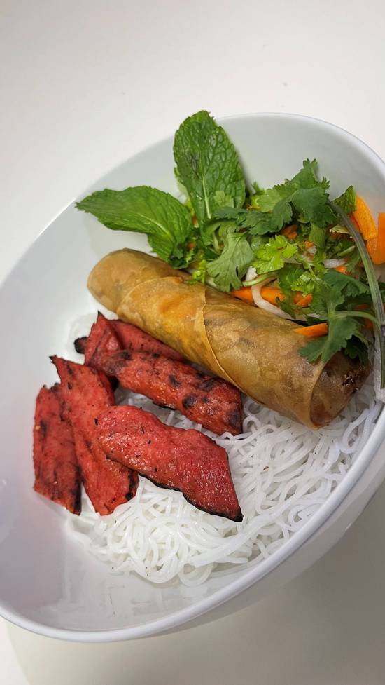 Pork Sausage (nem nuong) & spring rolls noodles bowl