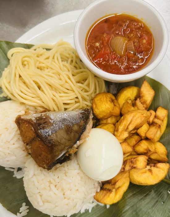 COMBO - Buka Vibes ( White rice, plantain, spagetti,fish & egg)