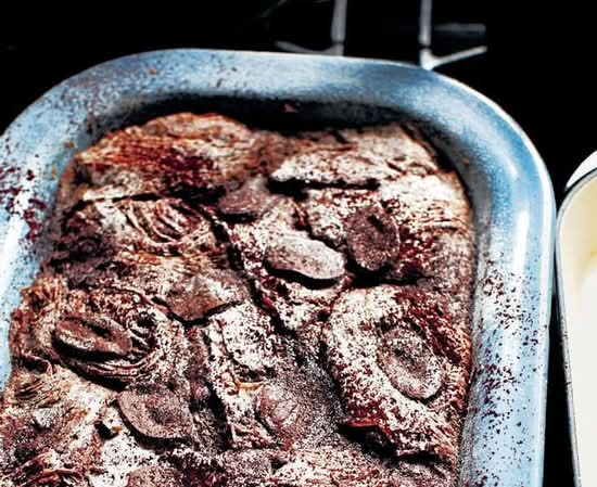 Dark chocolate croissant pudding
