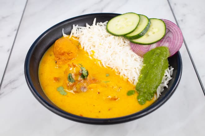 Kadi Pakora Rice Bowl