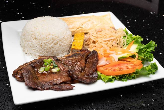 36. Grilled Pork Chop, Shredded Pork Skin, Vietnamese Steamed Egg and Fried Shrimp Tofu with Rice