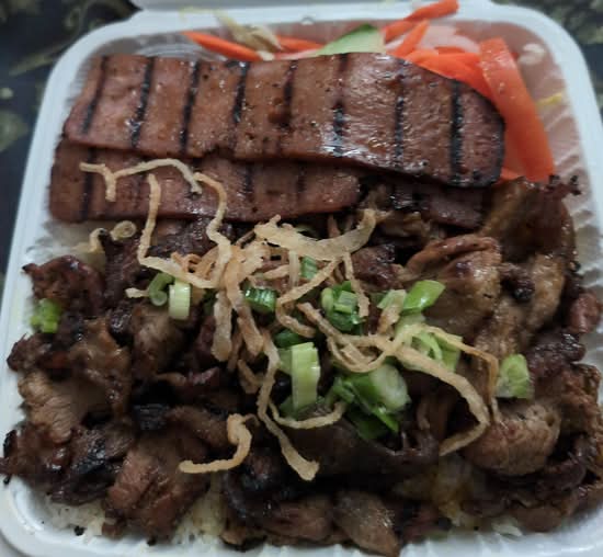 56. Grilled Lemongrass Sliced Pork and Minced Pork with Rice (CƠM THỊT, NEM NƯỚNG)