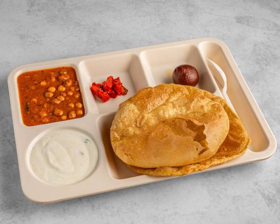 Chole Poori + Pickle + Curd Thali